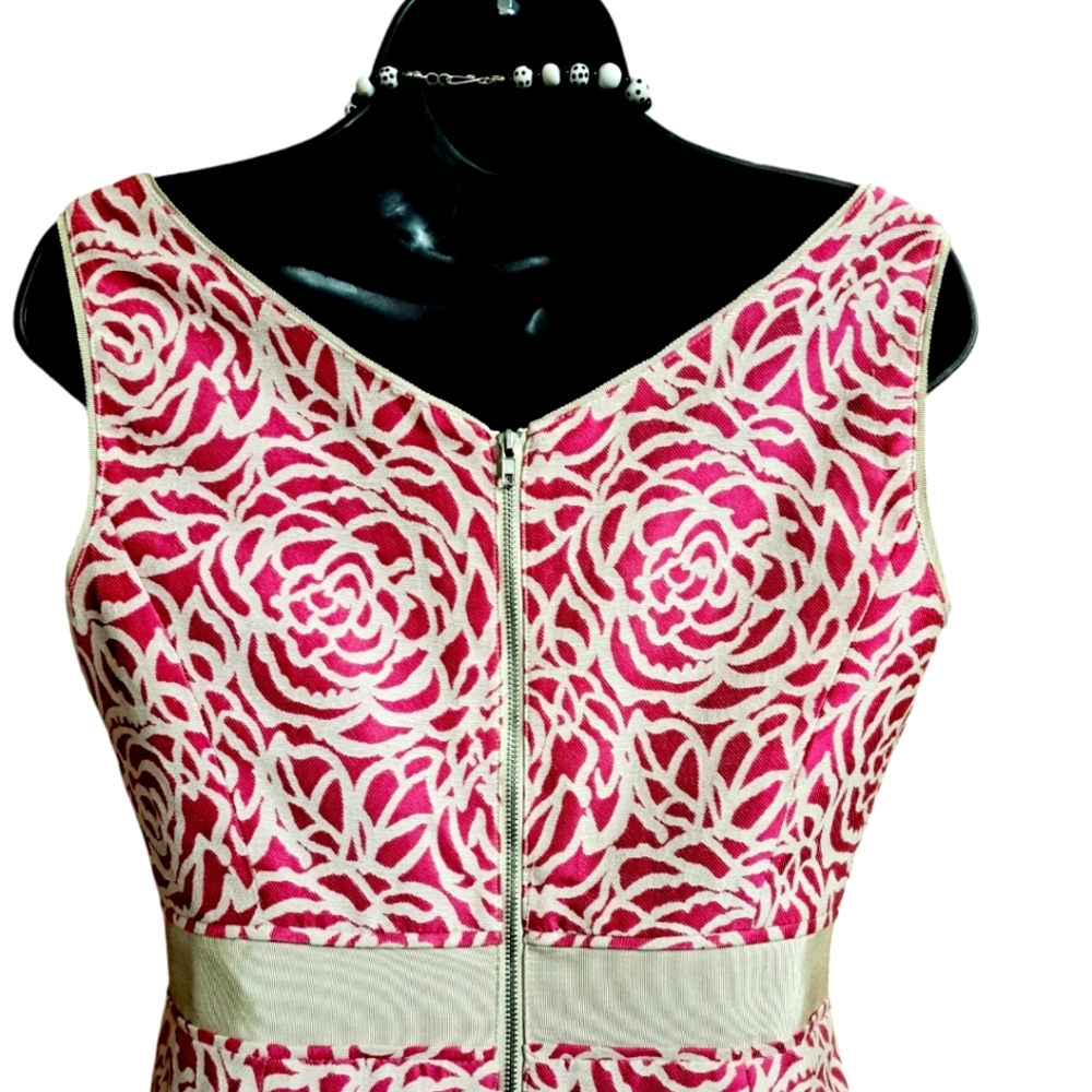 Maggie London Pink/Off-white Floral Sheath Dress Women's Size 8 Colorful Classic - Picture 7 of 11